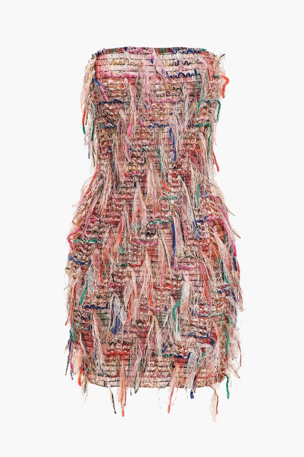 Fringe Mesh Strapless Mini Dress
