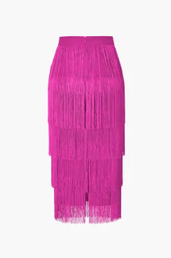 Fringed Tiered Midi Skirt