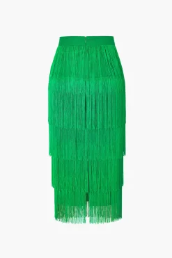 Fringed Tiered Midi Skirt