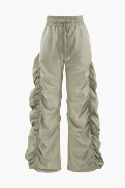 Gathered Drawstring Wide Leg Cargo Pants
