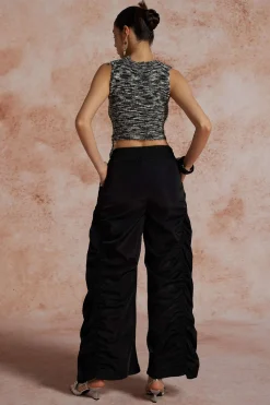 Gathered Drawstring Wide Leg Cargo Pants
