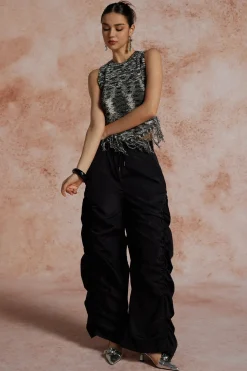 Gathered Drawstring Wide Leg Cargo Pants