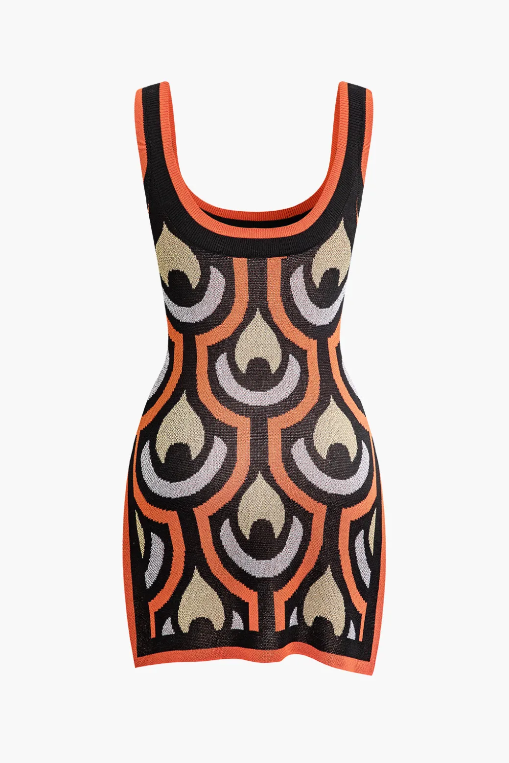 Geometric Pattern Knit Slit Sleeveless Mini Dress