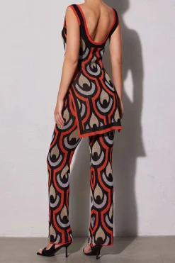 Geometric Pattern Knit Slit Sleeveless Mini Dress