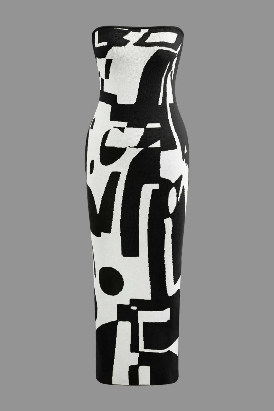 Geometric Pattern Strapless Knit Maxi Dress