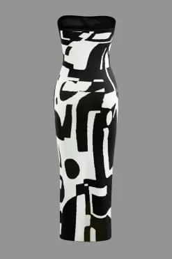 Geometric Pattern Strapless Knit Maxi Dress