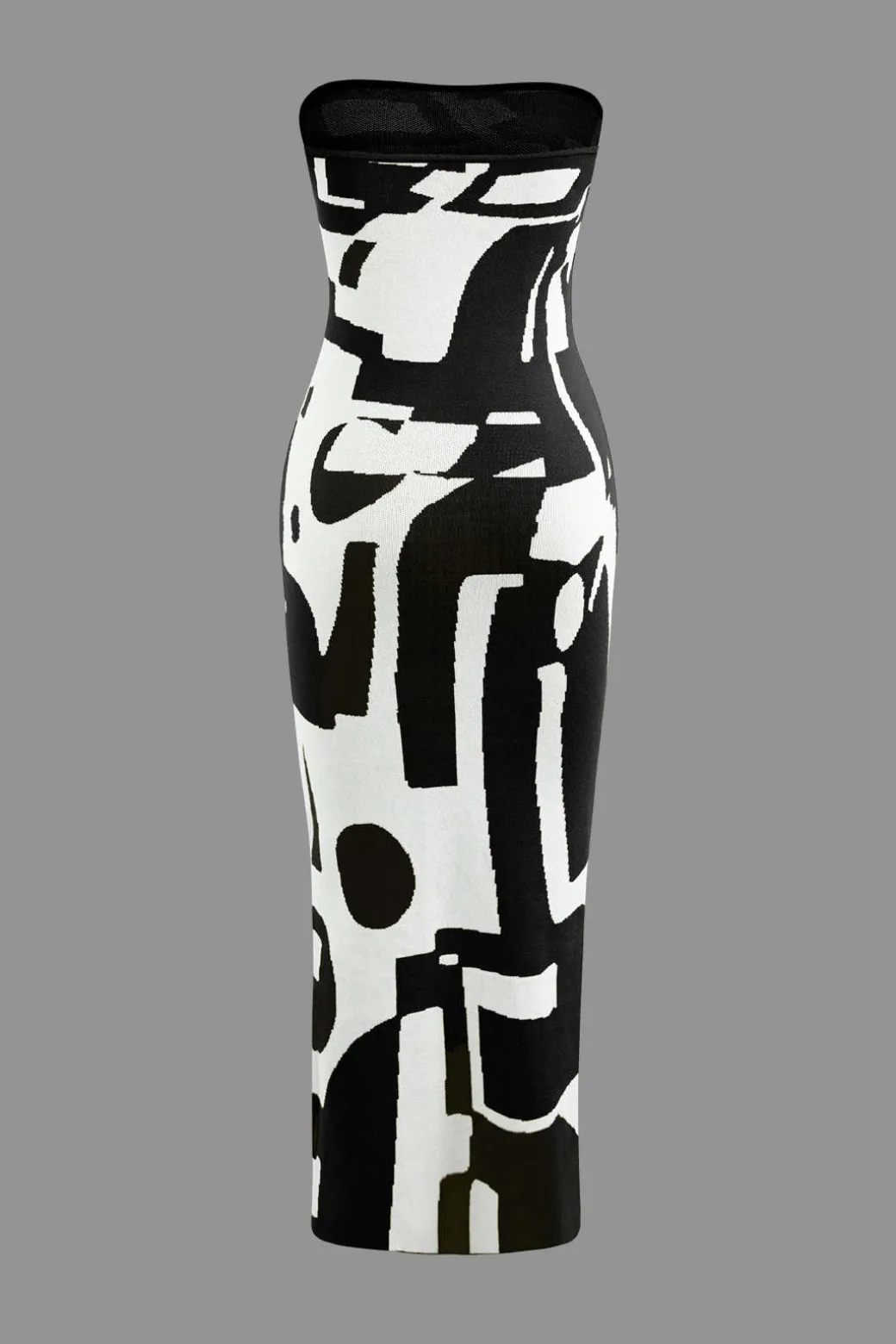 Geometric Pattern Strapless Knit Maxi Dress