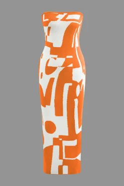 Geometric Pattern Strapless Knit Maxi Dress