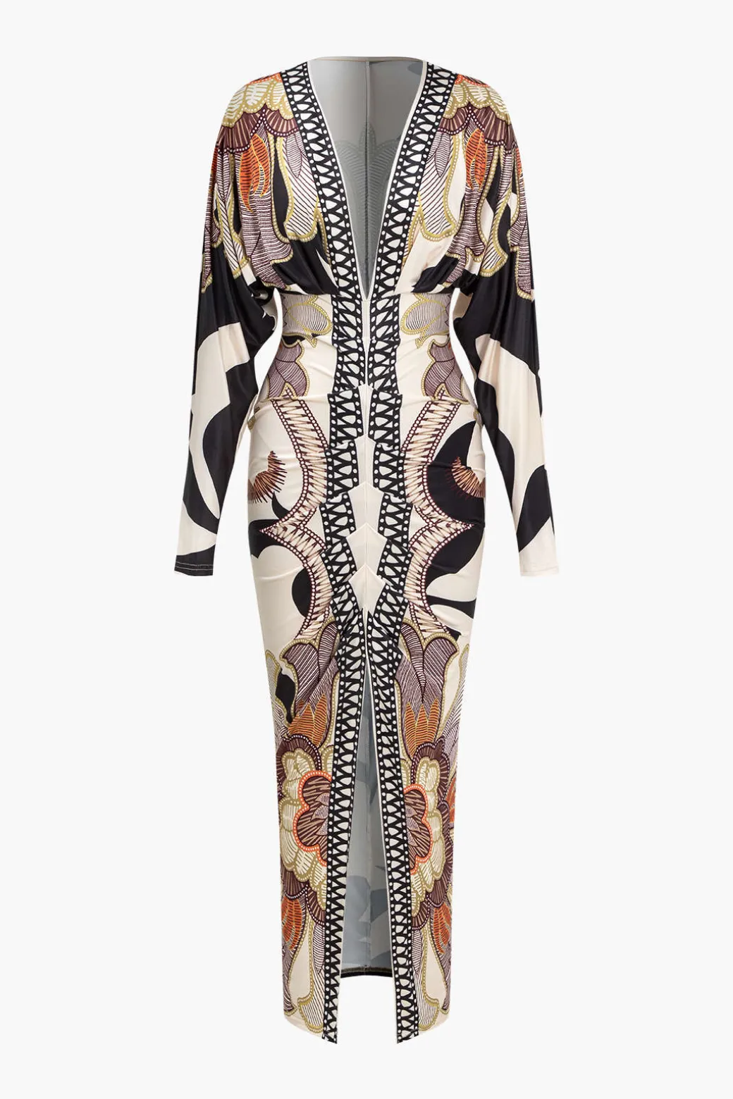 Geometric Print V-Neck Maxi Dress
