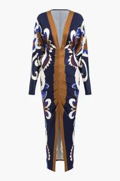 Geometric Print V-Neck Maxi Dress