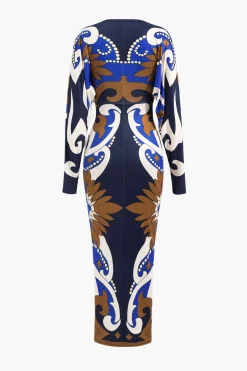Geometric Print V-Neck Maxi Dress