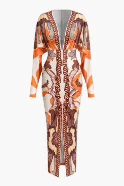 Geometric Print V-Neck Maxi Dress