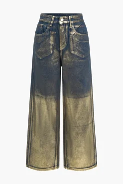 Glitter Metallic Foil Wide Leg Jeans