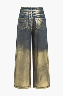 Glitter Metallic Foil Wide Leg Jeans