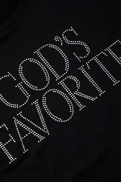 GOD'S FAVORITE Rhinestone Decor Crop T-shirt