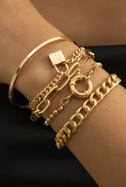Gold Layered Chain Bracelet Set