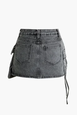 Graffiti Flap Pocket Denim Mini Skirt