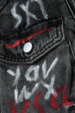 Graffiti Flap Pocket Denim Mini Skirt