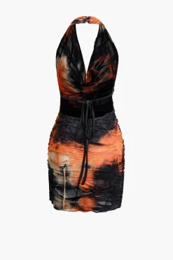 Halter Backless Distressed Mini Dress