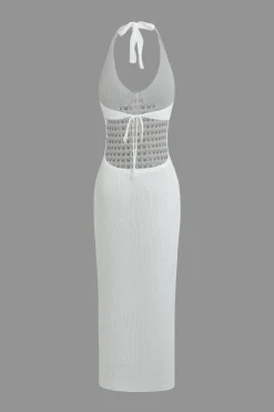 Halter Neck Backless Crochet Knit Dress