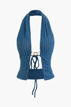 Halter Neck Backless Tank Top And Mini Skirt Set