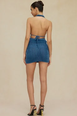 Halter Neck Backless Tank Top And Mini Skirt Set