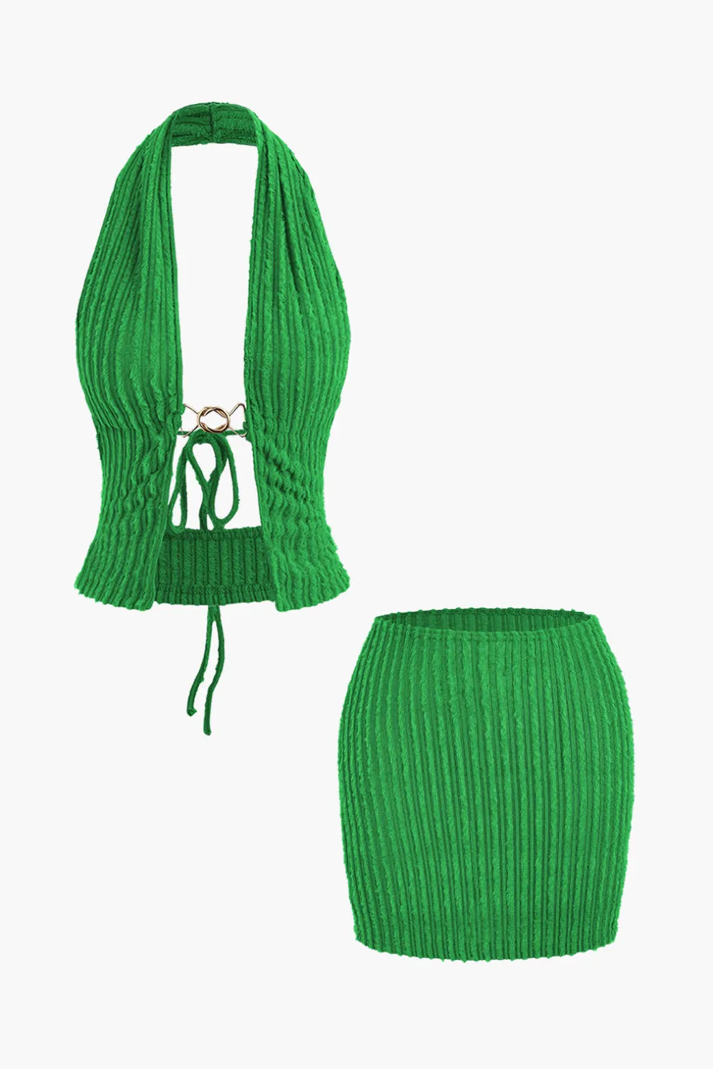 Halter Neck Backless Tank Top And Mini Skirt Set