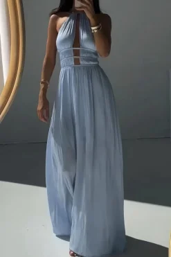 Halter Neck Cut Out Sleeveless Maxi Dress