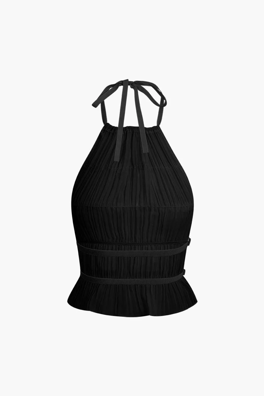 Halter Neck Tie Ruched Backless Ruffle Skirt Set