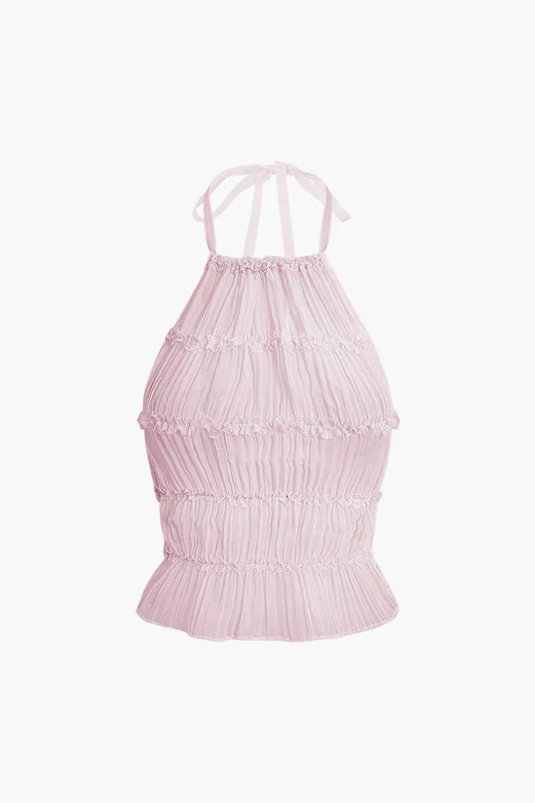 Halter Neck Tie Ruched Backless Ruffle Skirt Set