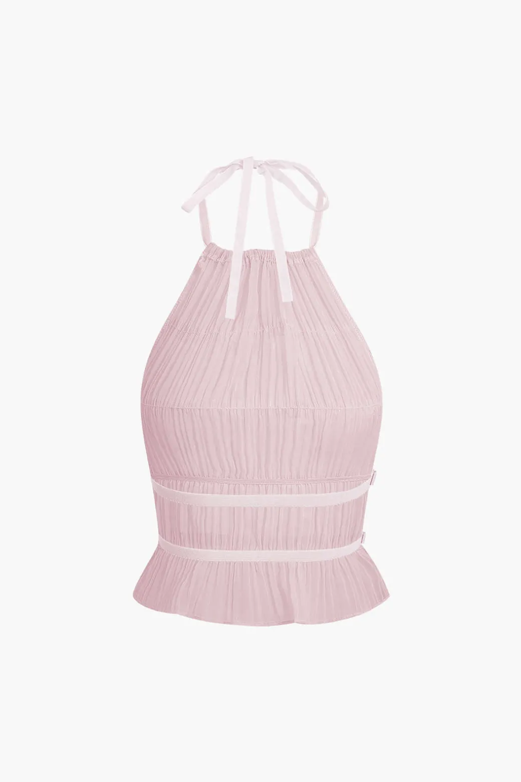 Halter Neck Tie Ruched Backless Ruffle Skirt Set