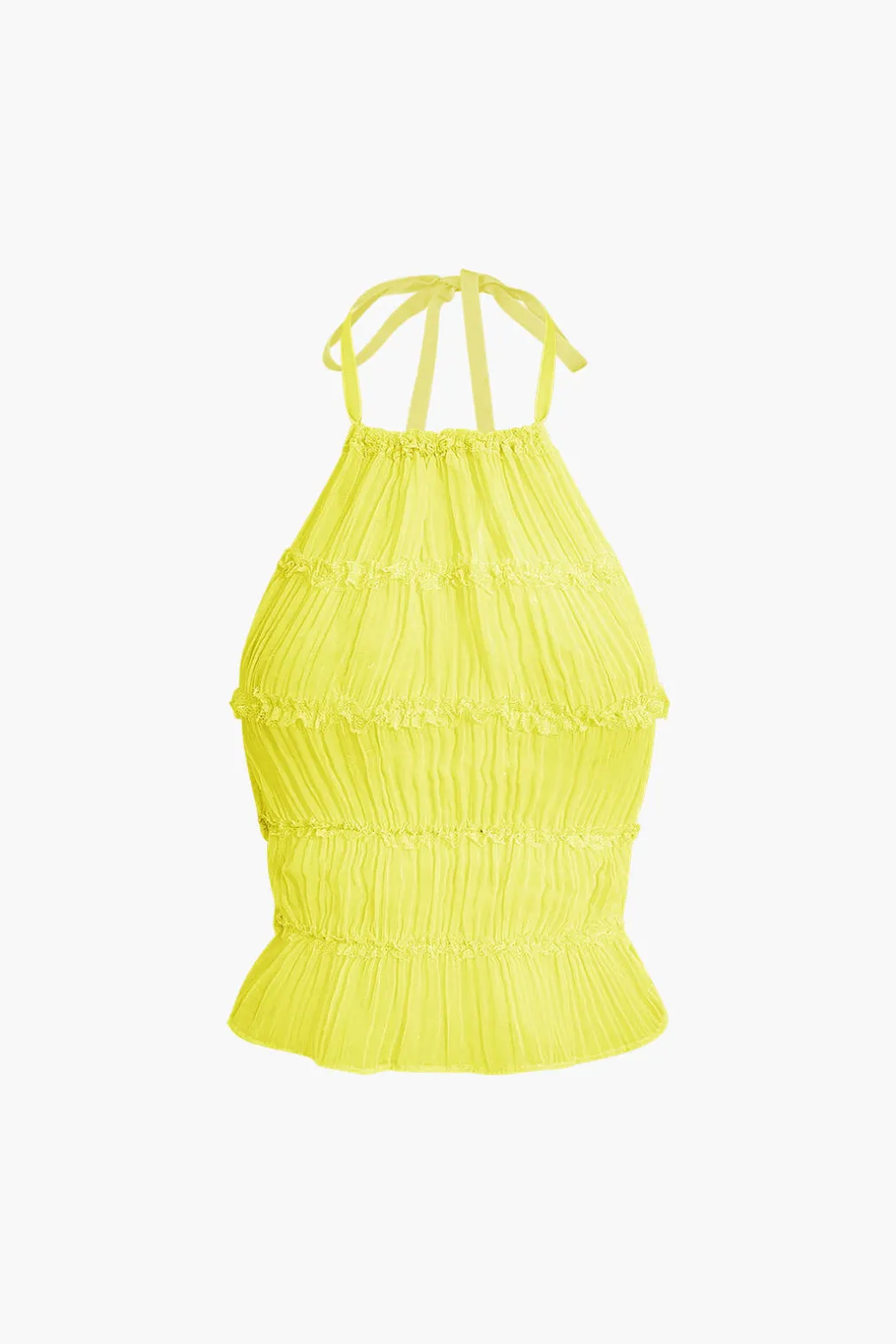 Halter Neck Tie Ruched Backless Ruffle Skirt Set