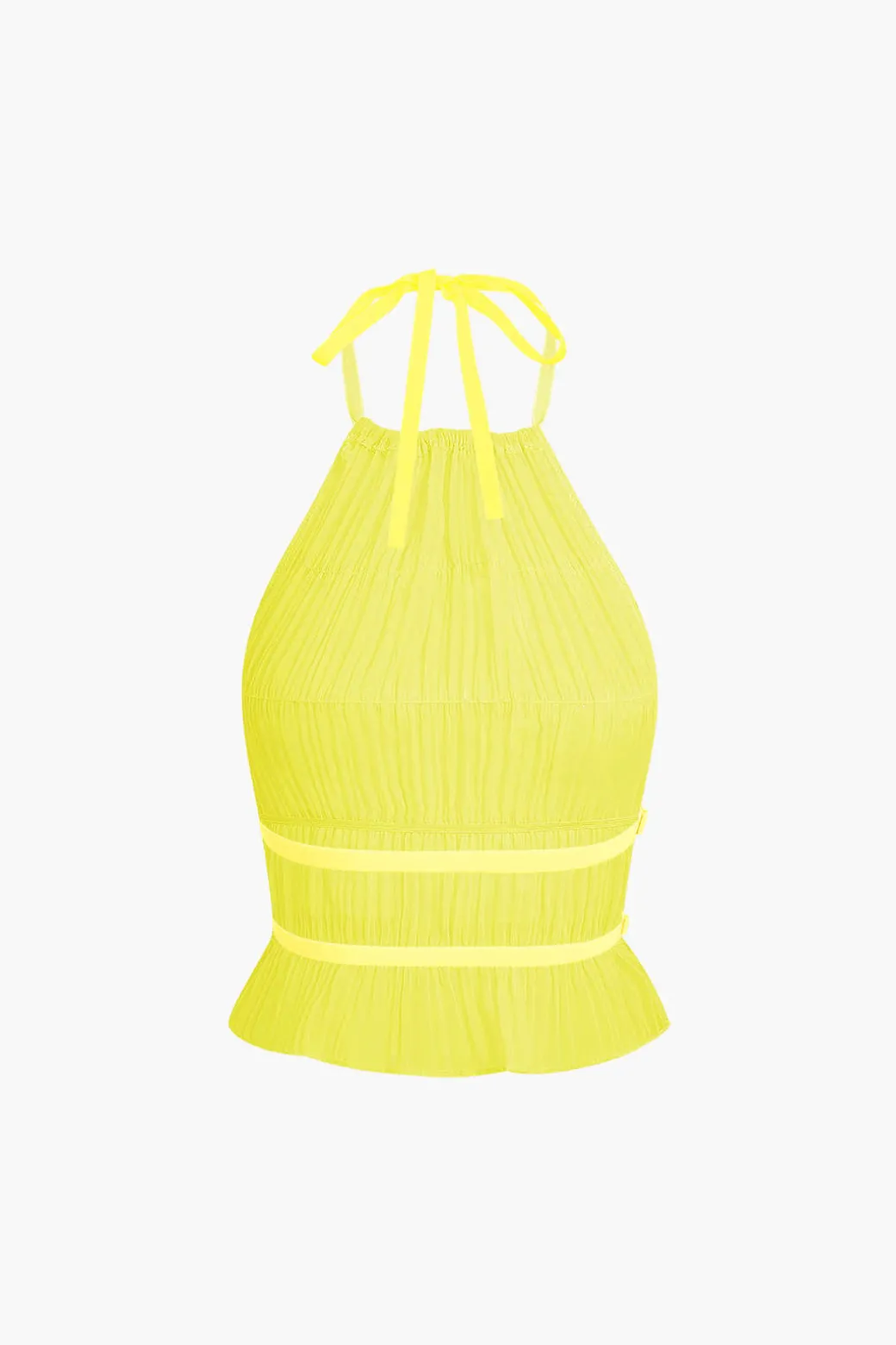 Halter Neck Tie Ruched Backless Ruffle Skirt Set
