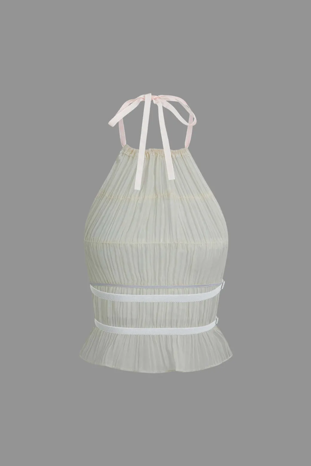 Halter Neck Tie Ruched Backless Ruffle Skirt Set