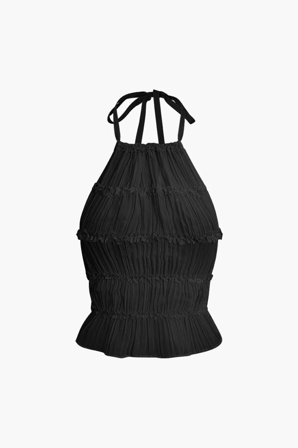 Halter Neck Tie Ruched Backless Ruffle Skirt Set