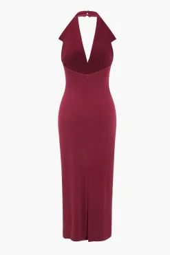 Halter V-neck Sleeveless Midi Dress