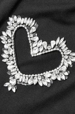 Heart Rhinestone Hollow Out Drawstring Ruched T-shirt