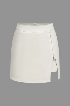 High Waist Faux Leather Zipper Mini Skirt