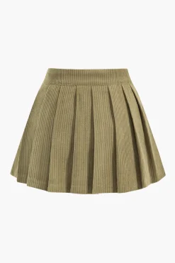 High Waist Pleated Asymmetrical Corduroy Skirt