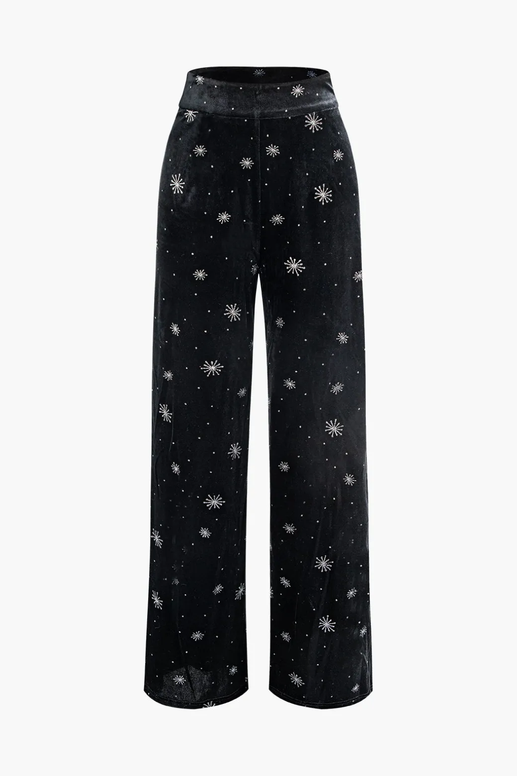 High Waist Velvet Snowflake Pattern Straight Leg Pants