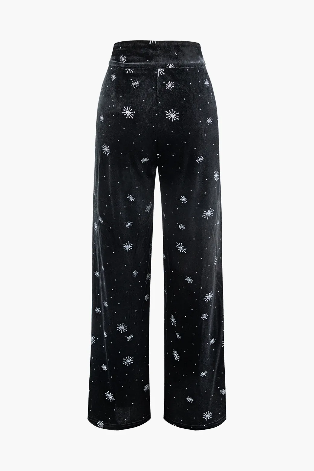 High Waist Velvet Snowflake Pattern Straight Leg Pants