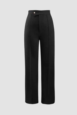 High Waisted Pressed-Crease Straight Leg Tailored Pants
