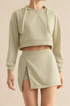 Hooded And Slit Mini Skirt Set