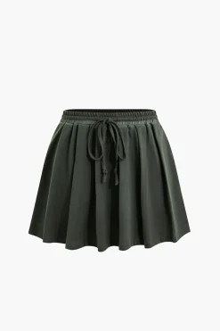 Hooded Crop Top And Drawstring Pleated Mini Skirt Set