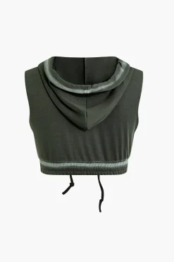 Hooded Crop Top And Drawstring Pleated Mini Skirt Set