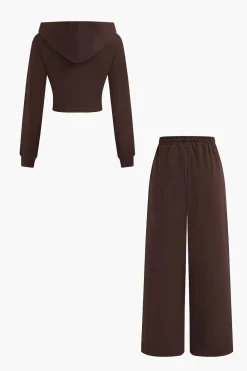 Hooded Ruched Cropped Top And Drawstring Straight Leg Pants Set