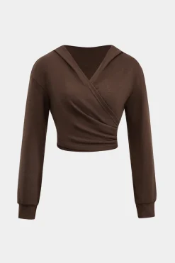 Hooded Ruched Cropped Top And Drawstring Straight Leg Pants Set