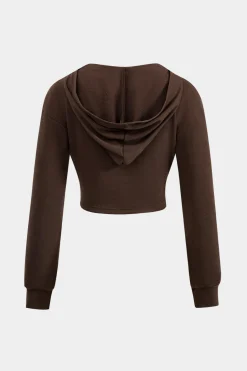 Hooded Ruched Cropped Top And Drawstring Straight Leg Pants Set