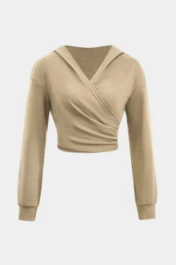 Hooded Ruched Cropped Top And Drawstring Straight Leg Pants Set