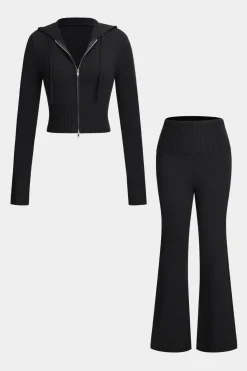 Hooded Zipper Long Sleeve Top And Trousers Set